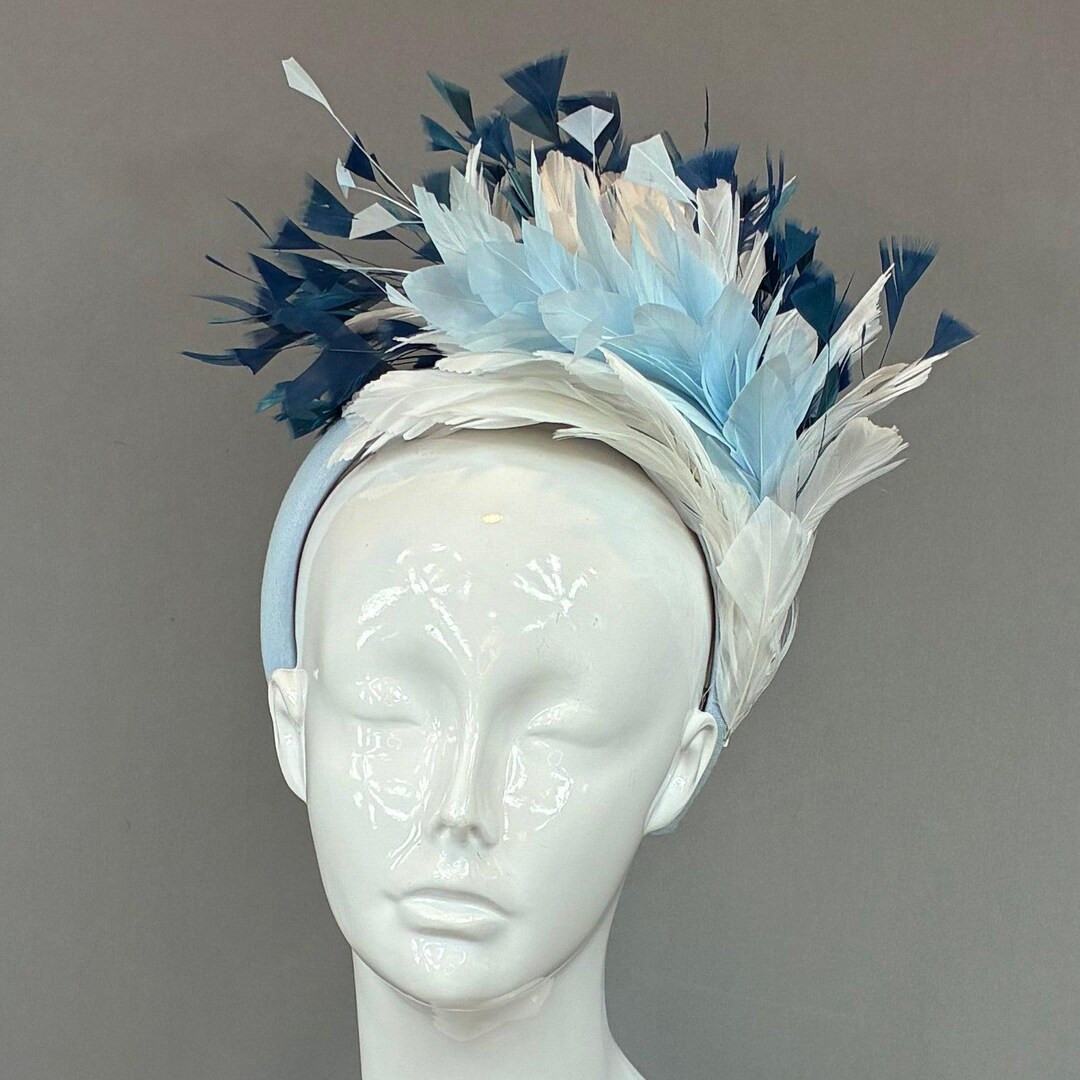 Kentucky Derby Fascinator Hat |blue and White Feathered Headband Hat | Derbyologie - Etsy | Etsy (US)