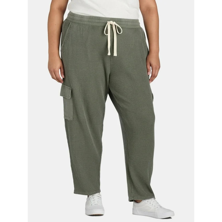 Terra & Sky Women's Plus Size Pull On Waffle Knit Cargo Pants, 27” Inseam, 0X-4X | Walmart (US)