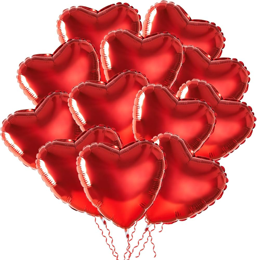 FEPITO 12pcs Red Heart Shaped Foil Balloons heart shaped balloons 18 inch Large Red Balloon for b... | Amazon (CA)