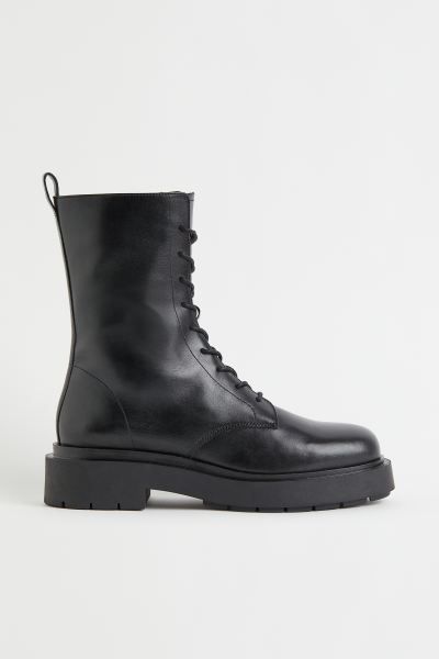 Chunky Leather Boots | Boots | Black Boots | Boots 2021 | Black Boots Outfit | Winter Outfit | | H&M (US + CA)