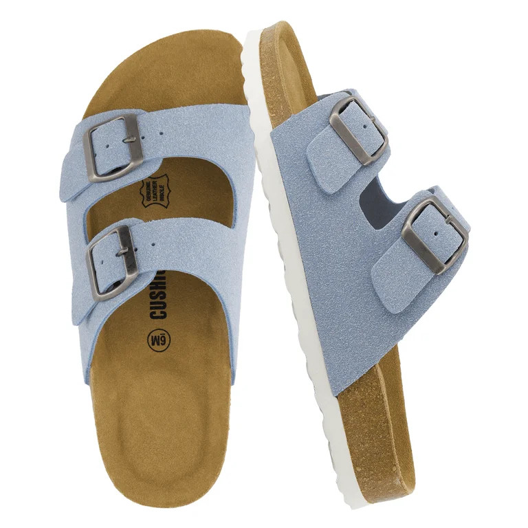 Cushionaire Lane Cork Footbed Sandals for Women \u2013 Comfortable Double Buckle Slip-On with Gen... | Walmart (US)
