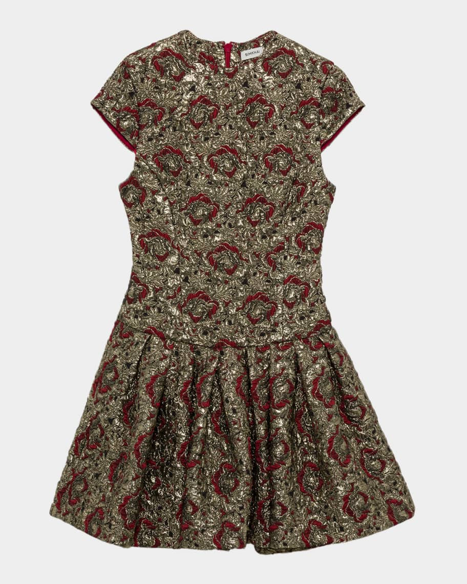 SIMKHAI Elowen Short-Sleeve Fit & Flare Jacquard Mini Dress | Neiman Marcus
