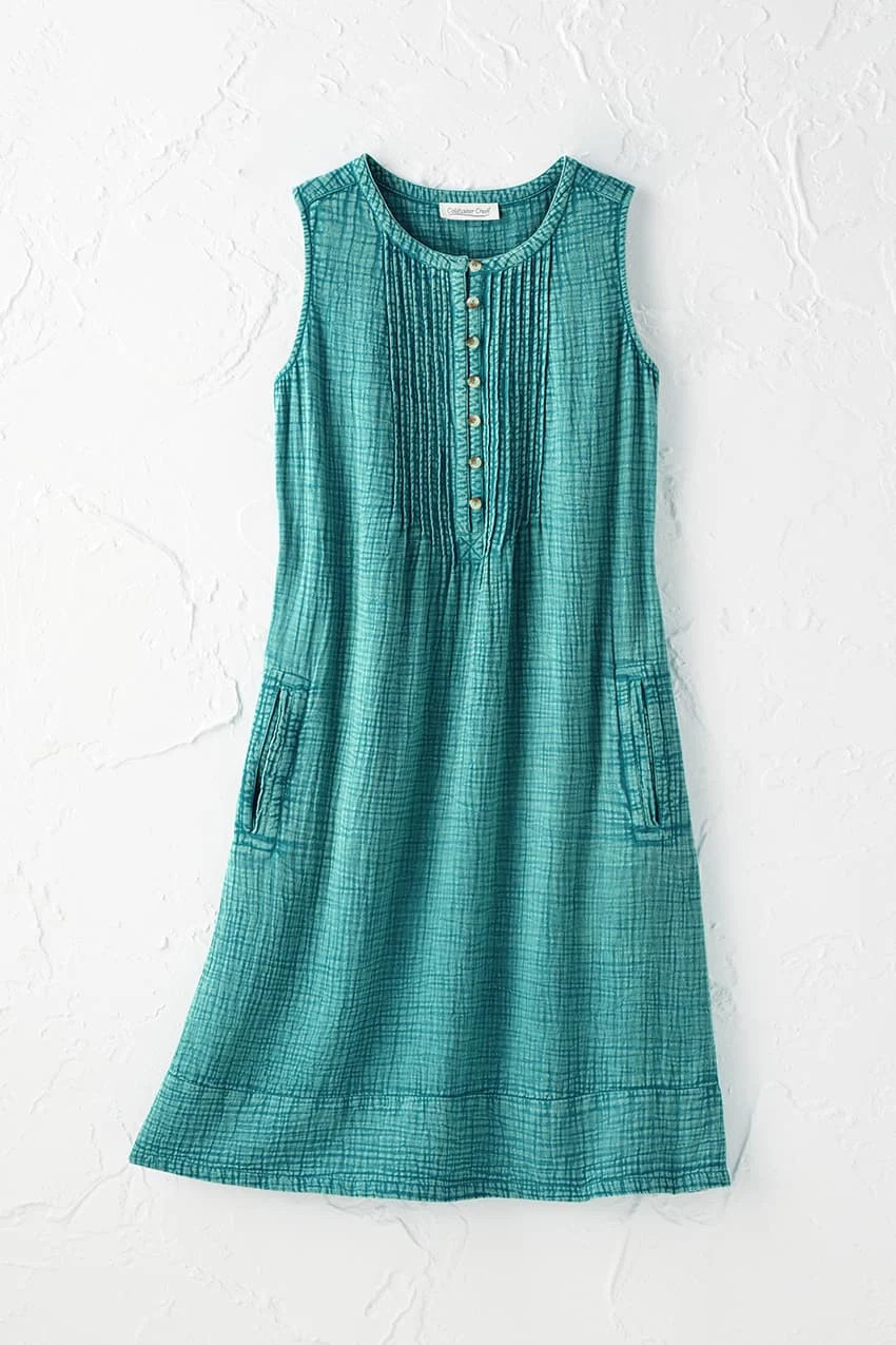 Vintage-Wash Gauze Pintuck Dress | Coldwater Creek