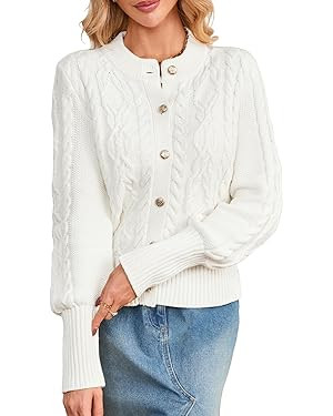 Women's Cardigan Sweater Button Down Long Sleeve Fall Jacket Short Chunky Cable Knit Open Front L... | Amazon (US)