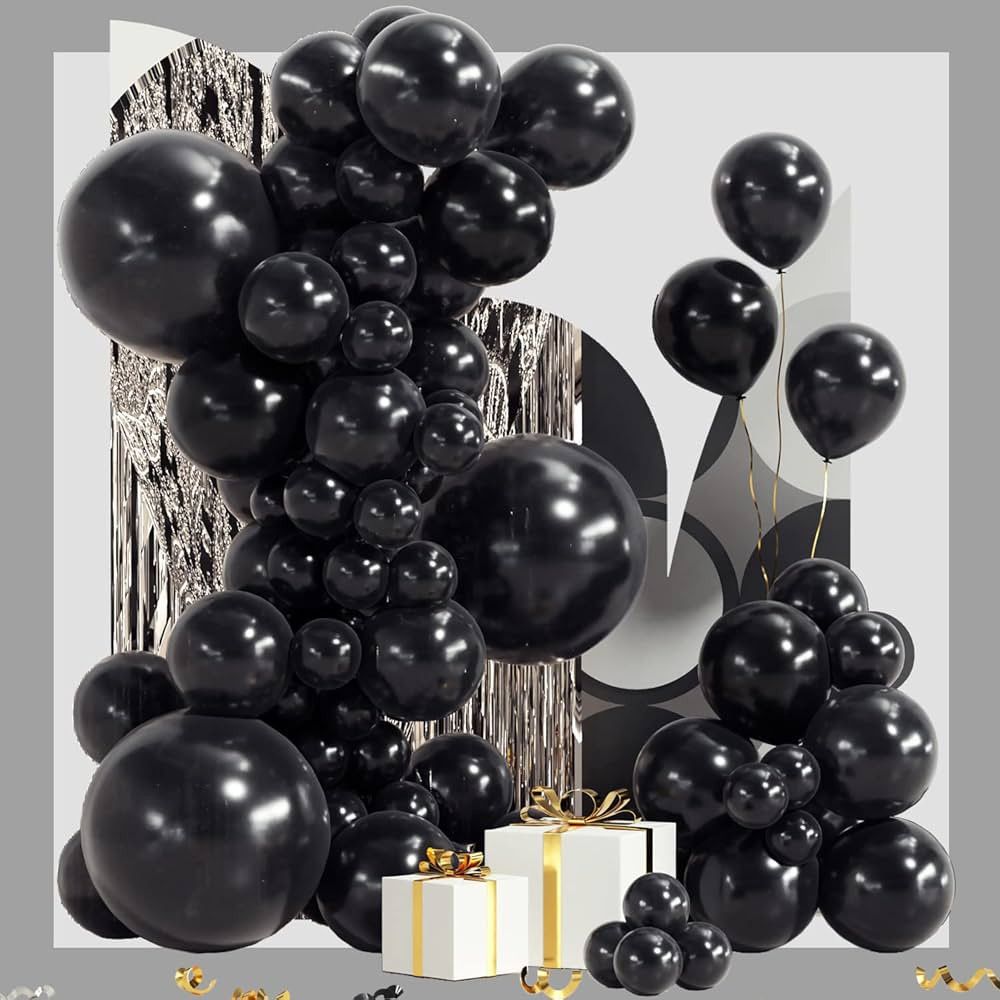 Black Balloon Garland Arch Kit 100 Pack 18/12/10/5 Inch Black Latex Balloons Different Sizes Part... | Amazon (US)