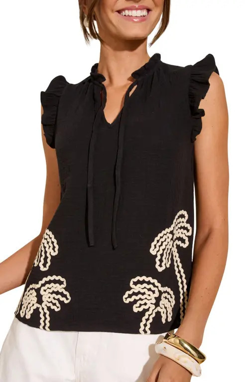 Friends Like These Palm Cornelli Tie Neck Top in Black at Nordstrom, Size 4 Us | Nordstrom