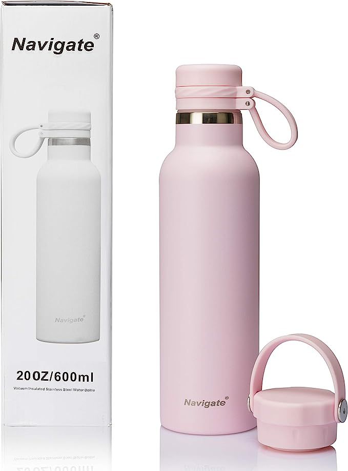 NAVIGATE 20 oz Sports Water Bottle with 2 Lids, Standard Mouth, Handle & Spout Lids, Premium Stai... | Amazon (US)