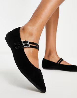 ASOS DESIGN Leonie embellished MaryJane ballet flats in black velvet | ASOS (Global)
