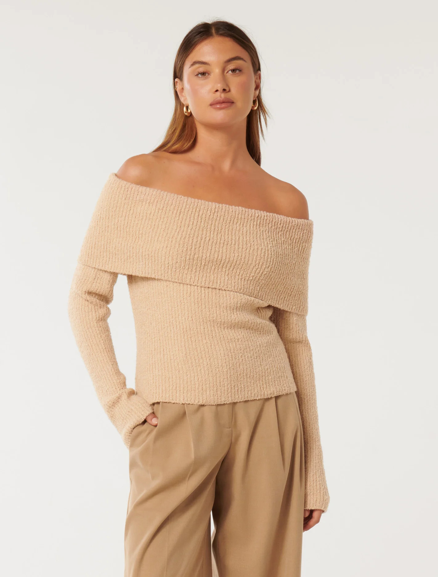 Mariah Boucle Bardot Sweater | Ever New (CA)