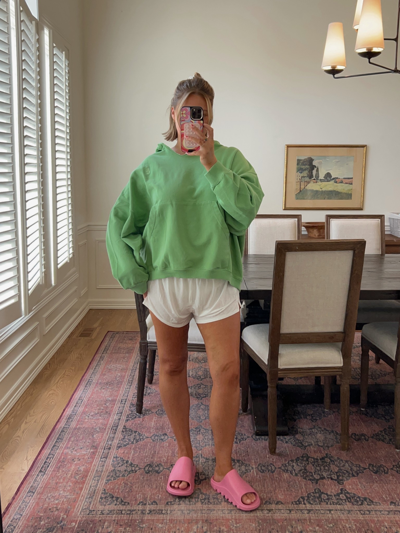 Adore this lightweight summer vibe M in sweatshirt and shorts, L in striped set it shrinks a little in wash!