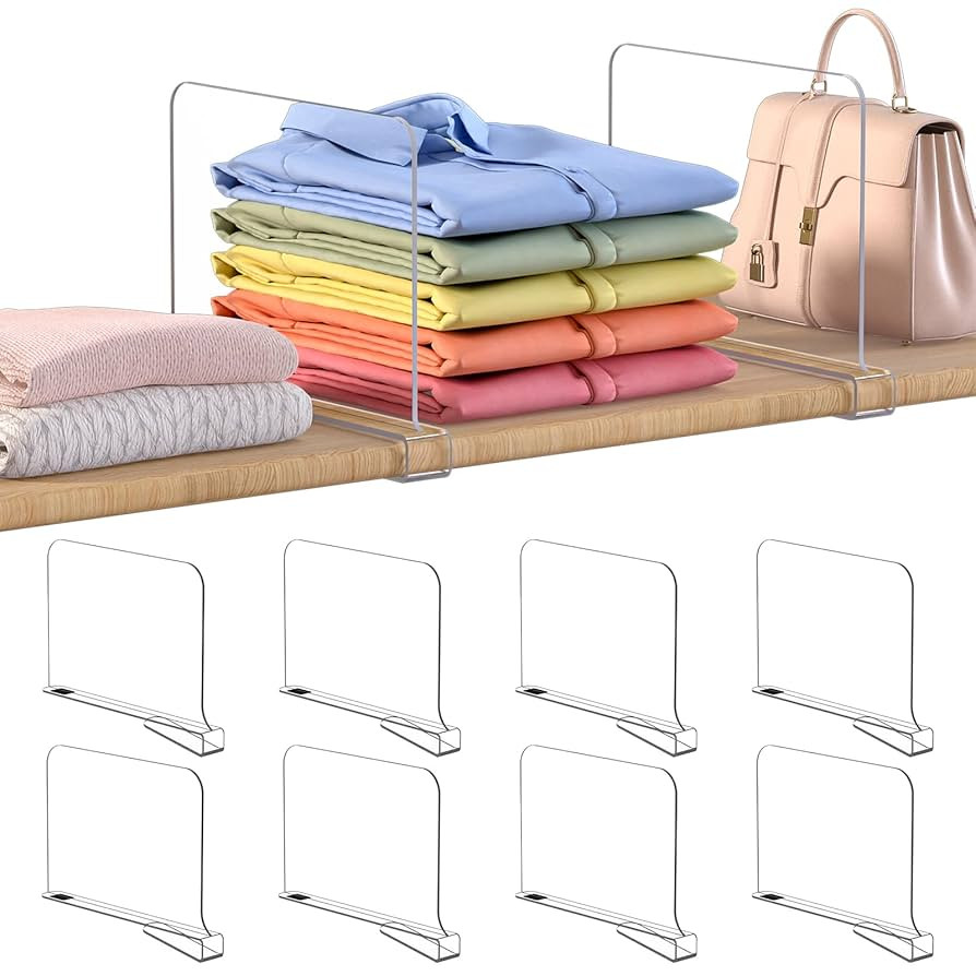 OKPOW Shelf Dividers for Closet Organization - 8" Tall X 12" Deep Acrylic Clear Sturdy Separators... | Amazon (US)