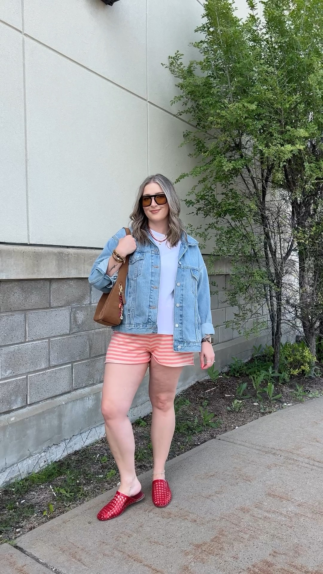 Comfy spring to summer outfit! Wearing my usual L in the striped knit shorts. Sized up to XL in the denim jacket for an oversized fit. Linked similar white tees. Jelly shoes are quite comfy, I’m a 9.5-10 and wear a 10. Canadian shoe link under “similar products”

#LTKmidsize #LTKsummer #LTKstyletip