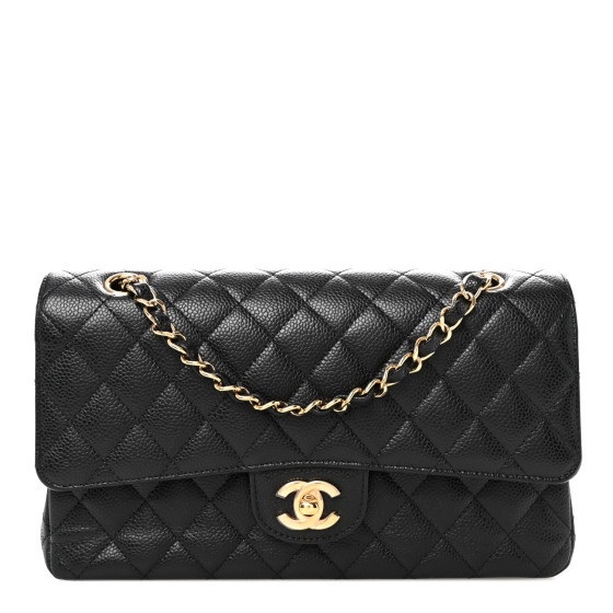 Caviar Quilted Medium Double Flap Black | FASHIONPHILE (US)