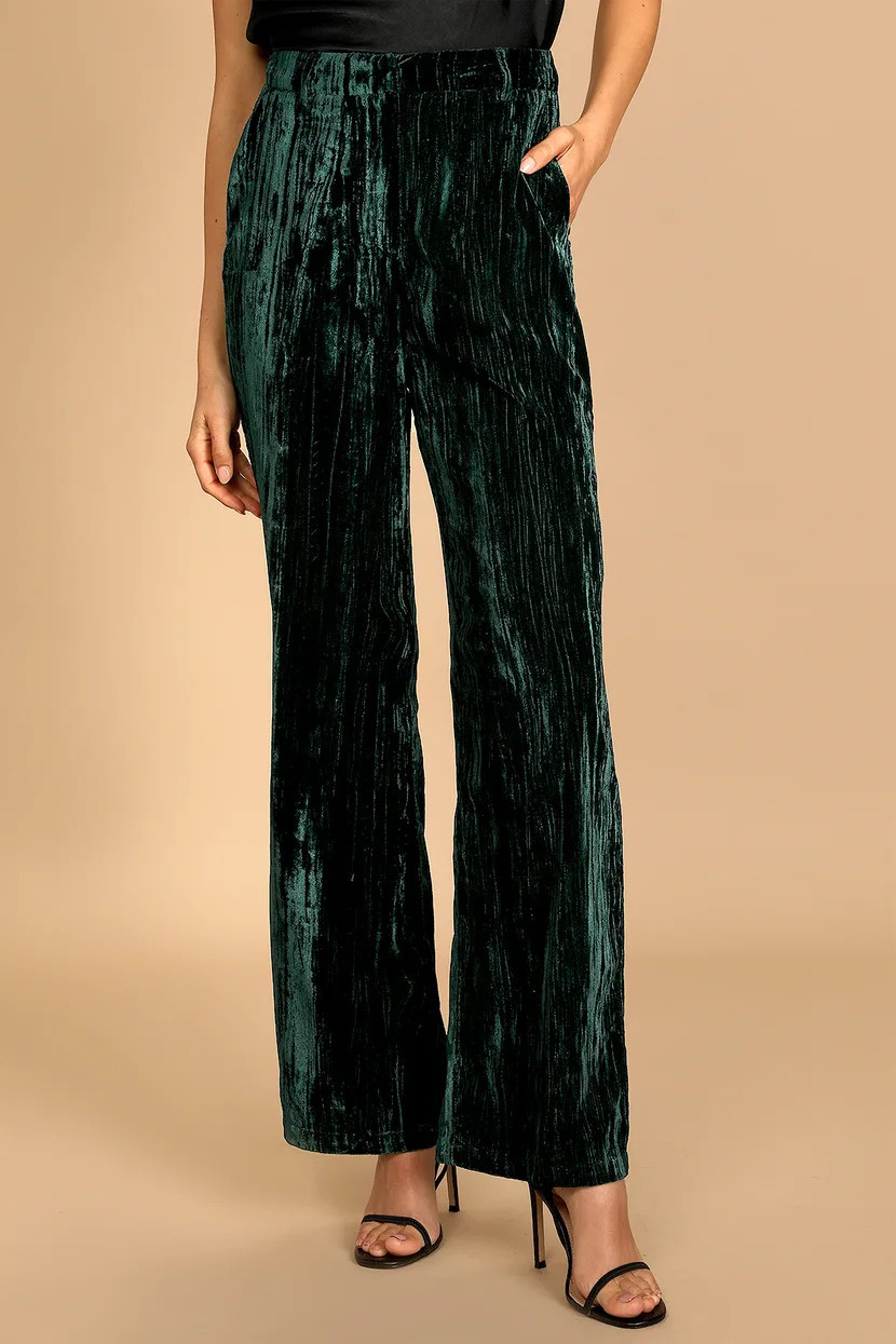 Happiest Holiday Emerald Green Crushed Velvet Wide-Leg Pants Outfit | Green Velvet Blazer | Lulus (US)