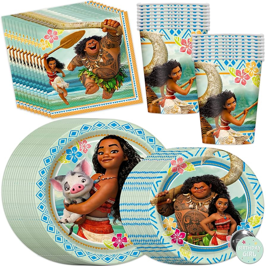 Unique Moana Party Supplies, Moana Birthday Party Supplies Featuring Moana and Maui, Serves 16, W... | Amazon (US)