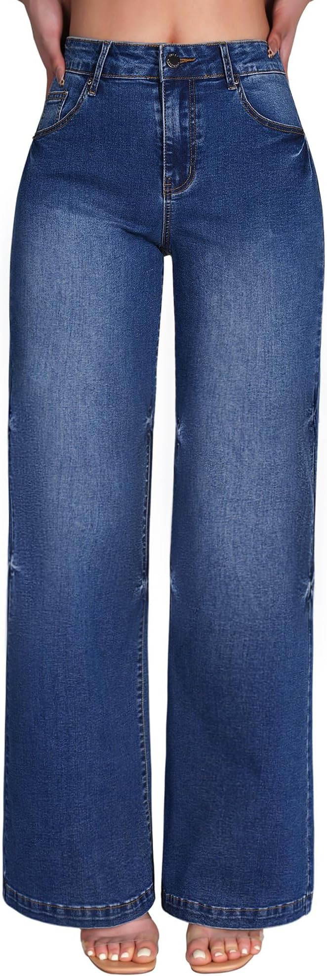 roswear Women's Wide Leg Jeans High Waisted Stretchy Denim Trouser Pants | Amazon (US)
