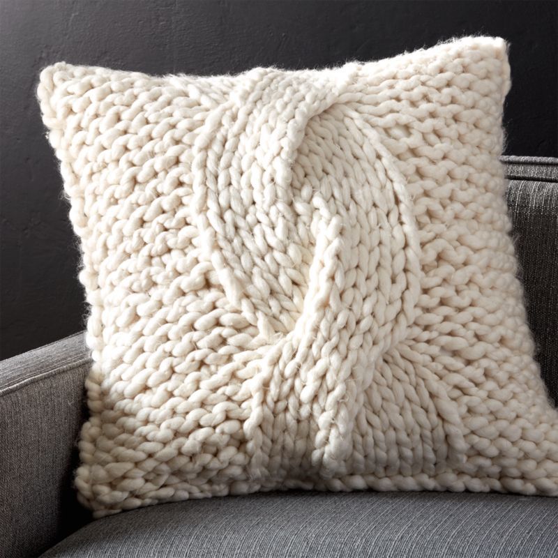 Cozy Knit Ivory 23" Pillow with Feather-Down Insert | Crate & Barrel