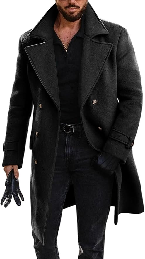 Runcati Mens Double Breasted Trench Coat Mid Long Jacket Notched Lapel Winter Chunky Warm Overcoa... | Amazon (US)