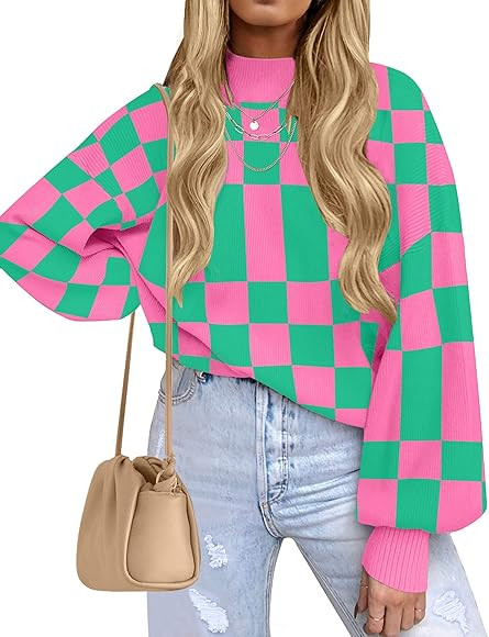 ZESICA Women's 2023 Casual Turtleneck Long Lantern Sleeve Oversized Ribbed Knit Pullover Sweater ... | Amazon (US)