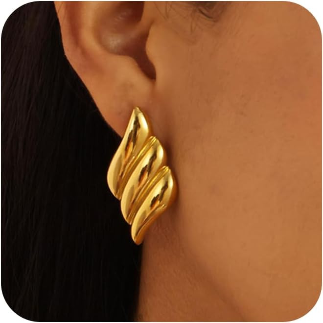 Chunky Gold Earrings for Women,14K Gold Plated Statement Earrings for Women Trendy Hypoallergenic... | Amazon (US)