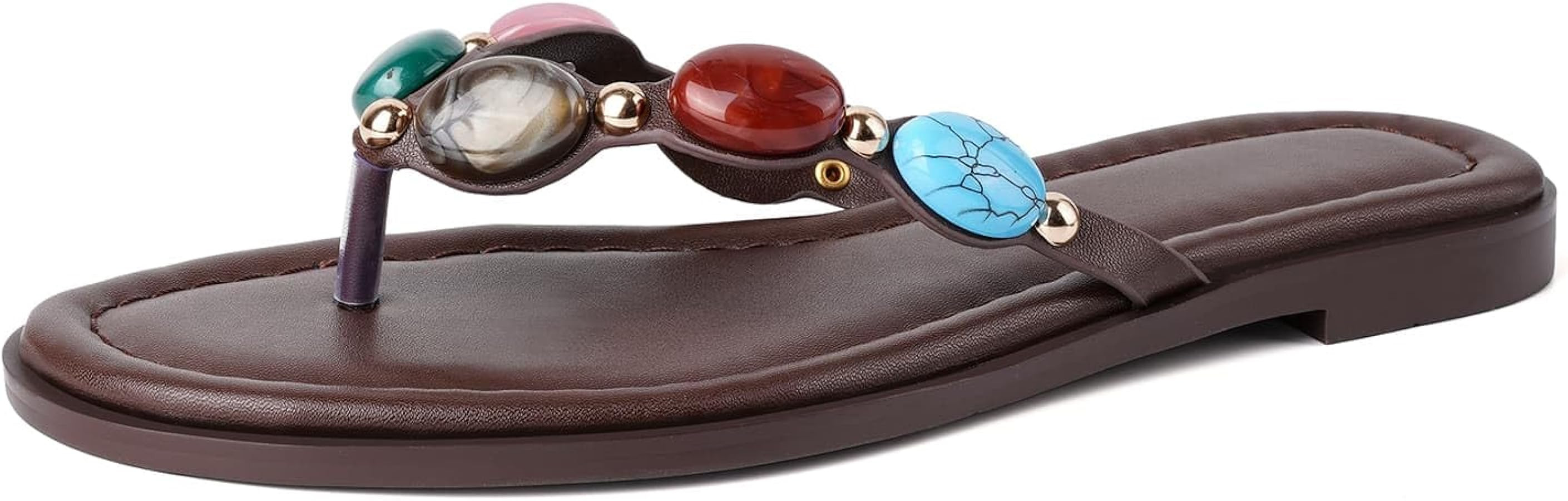 Jeweled Thong Flip Flops for Women Open Round Toe Flat Sandals Summer Beach Casual Slippers | Amazon (US)