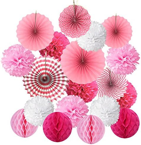 Cocodeko Hanging Set, Tissue Paper Poms Flower Fan and Honeycomb Balls for Birthday Baby Shower W... | Amazon (US)