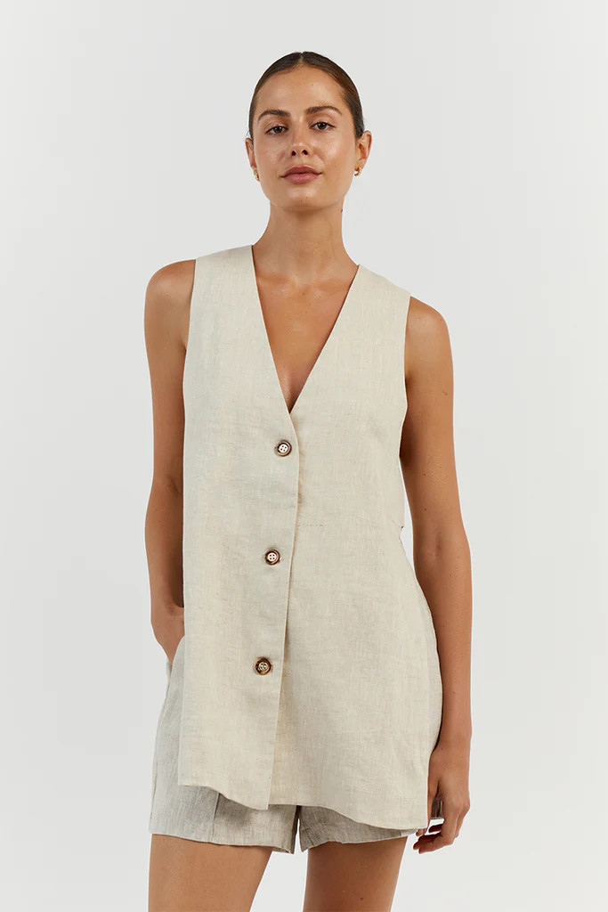 LOGAN NATURAL LINEN LONG LINE TOP | DISSH