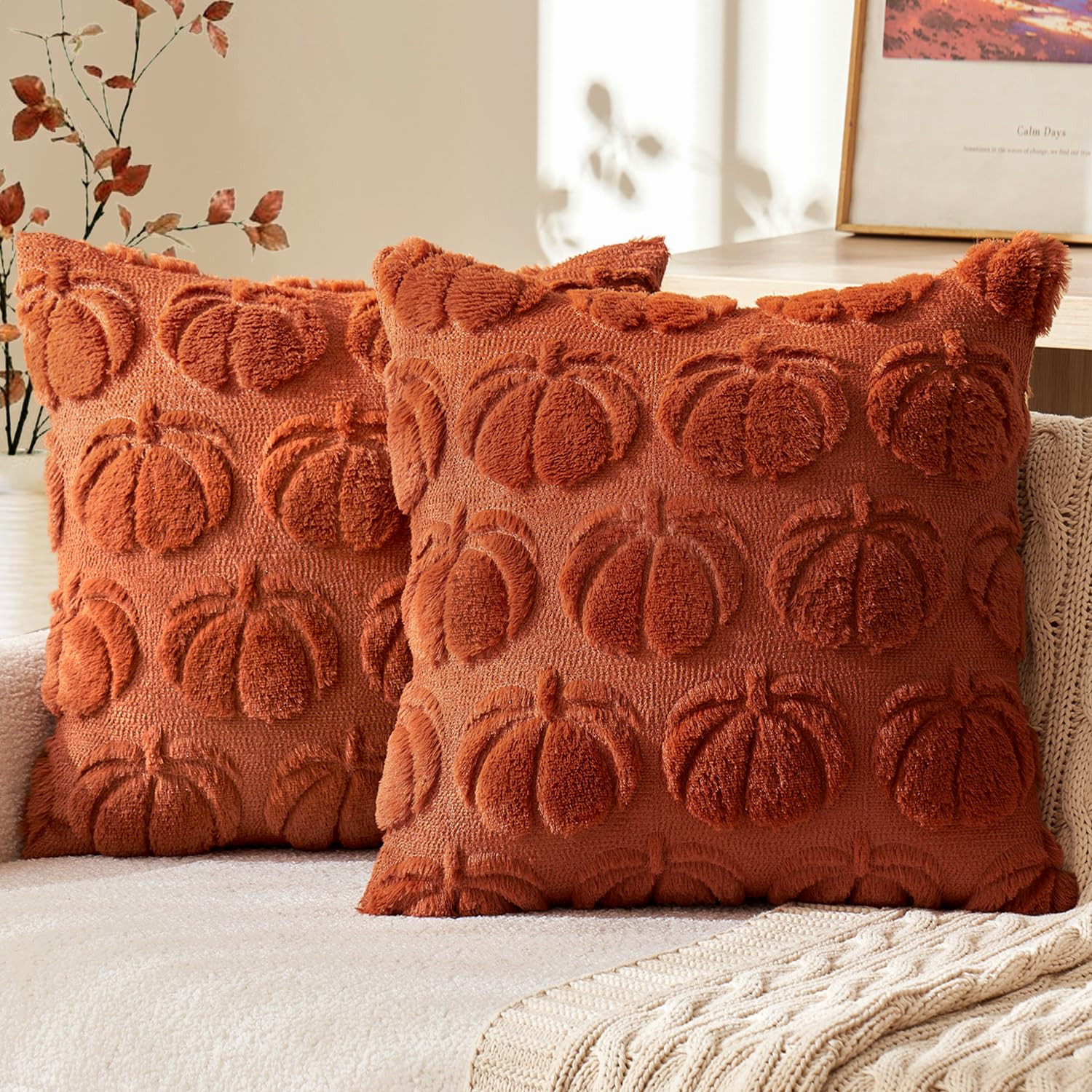 MIULEE Fall Throw Pillow Covers 18x18 Set of 2 Autumn Decorations Rust Pumpkin Accent Pillowcase ... | Amazon (US)