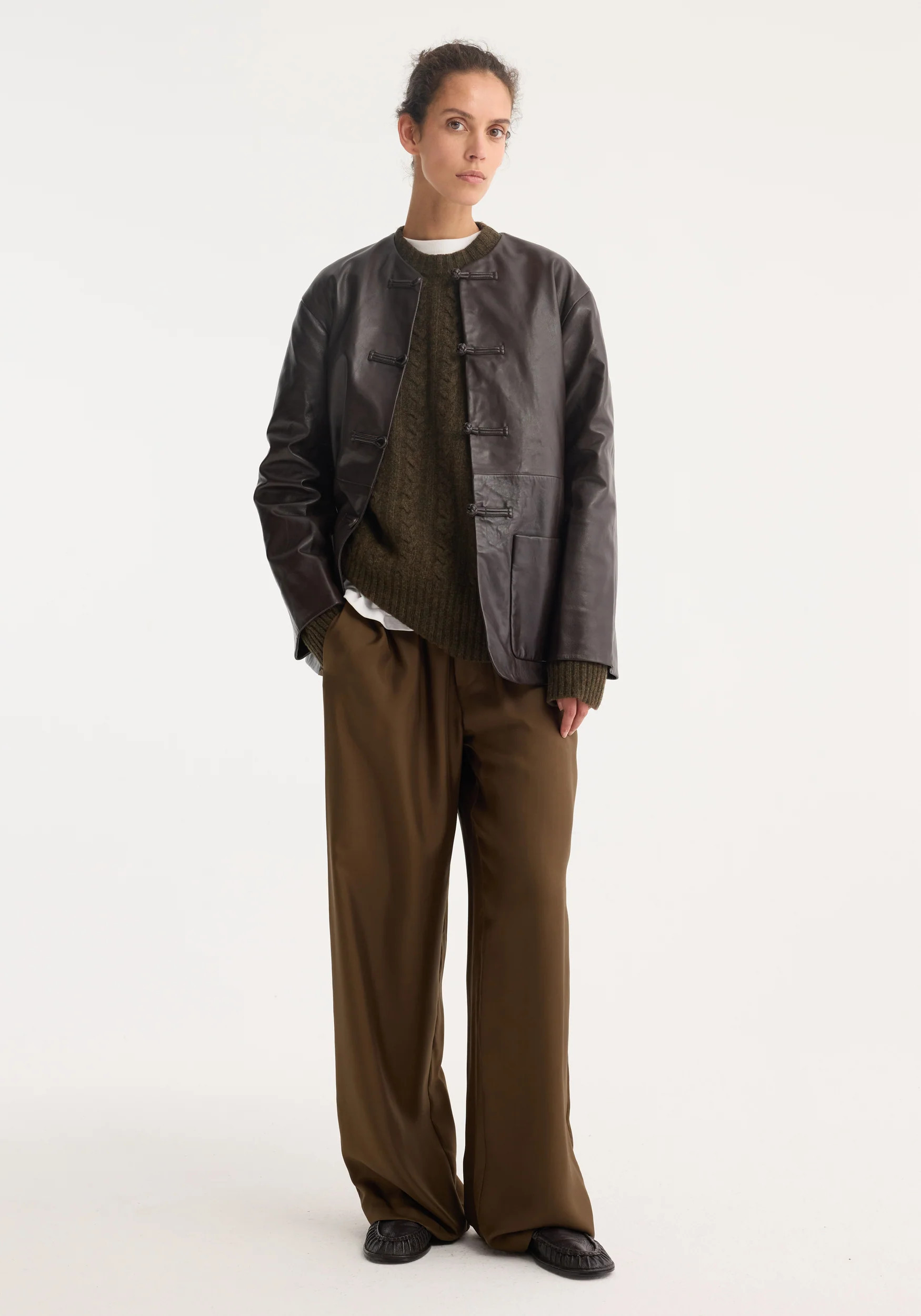wide leg silk trousers | forest | Rohe