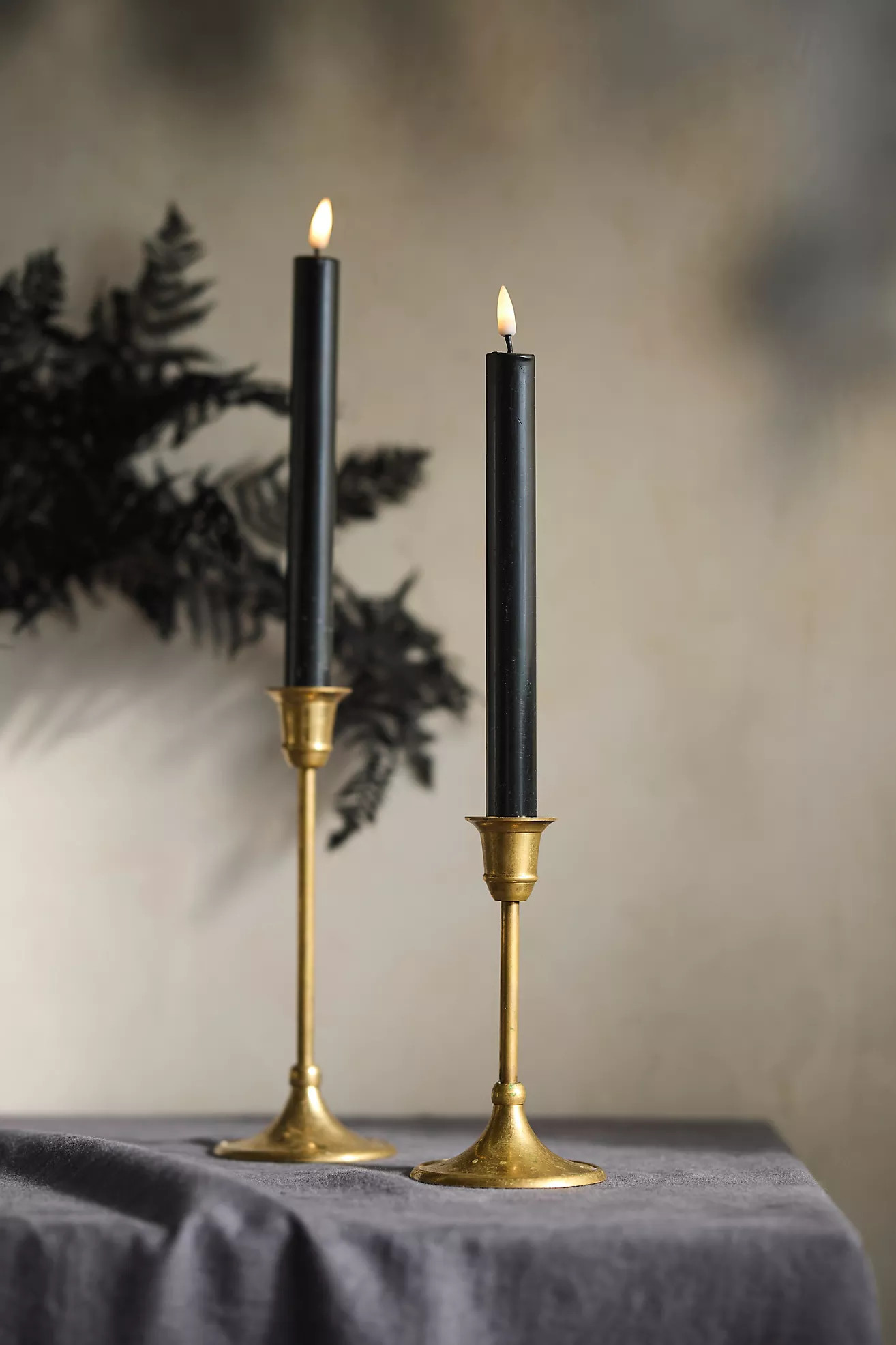 Flameless Black Wax Taper Candles, Set of 2 | Anthropologie (US)