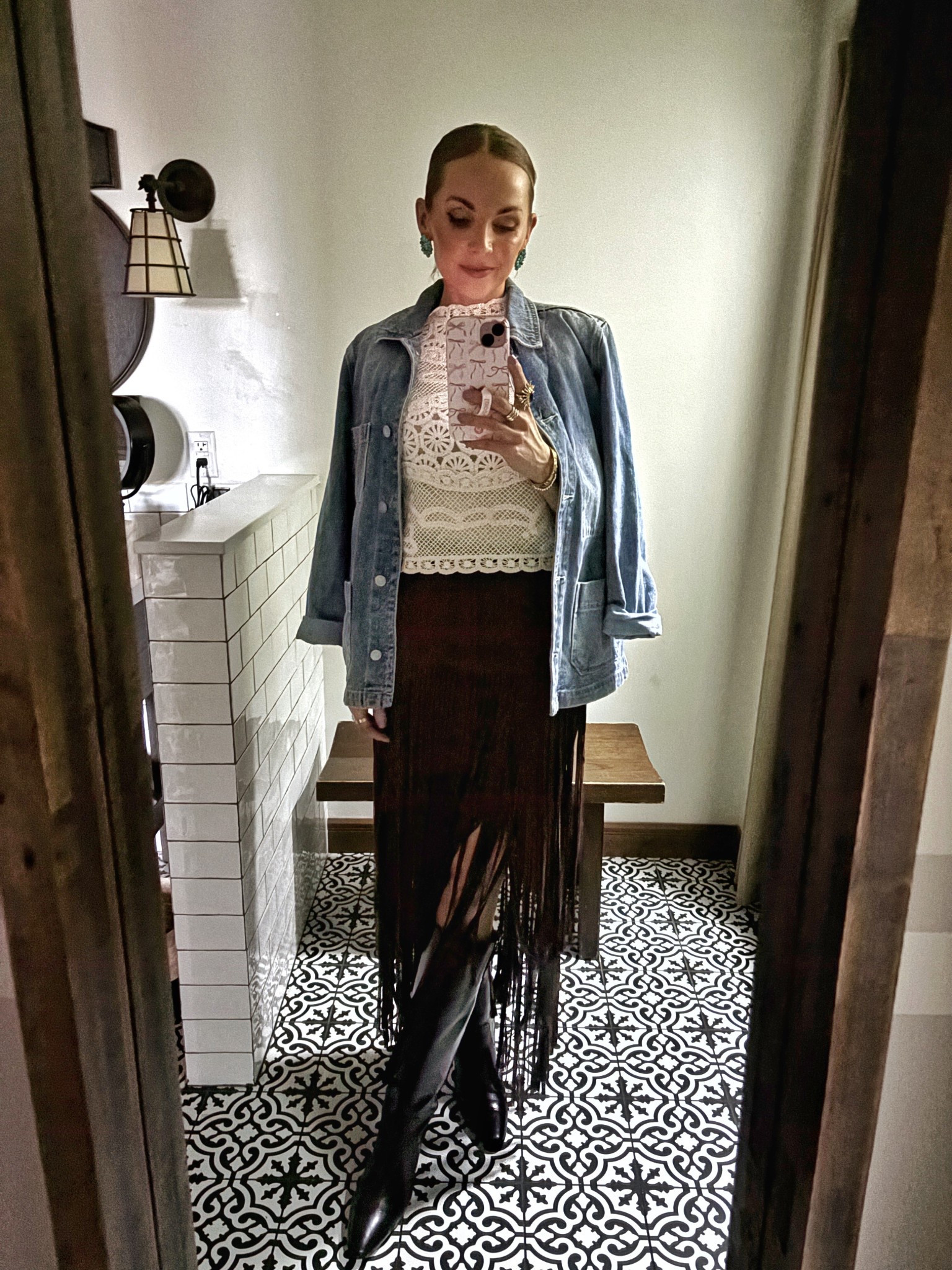 Santa Fe outfit of the night - this fringe skirt is so fun and comfortable!