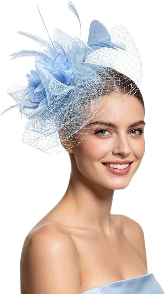Women's Fascinators Feathers Tea Party Hat Veil Headband with Hair Clip for Cocktail Church | Amazon (US)