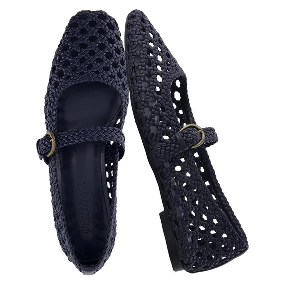Cushionaire Weston Hand Woven Mary Jane Flats for Women, Comfortable Dressy Ballet Flats with Bra... | Walmart (US)