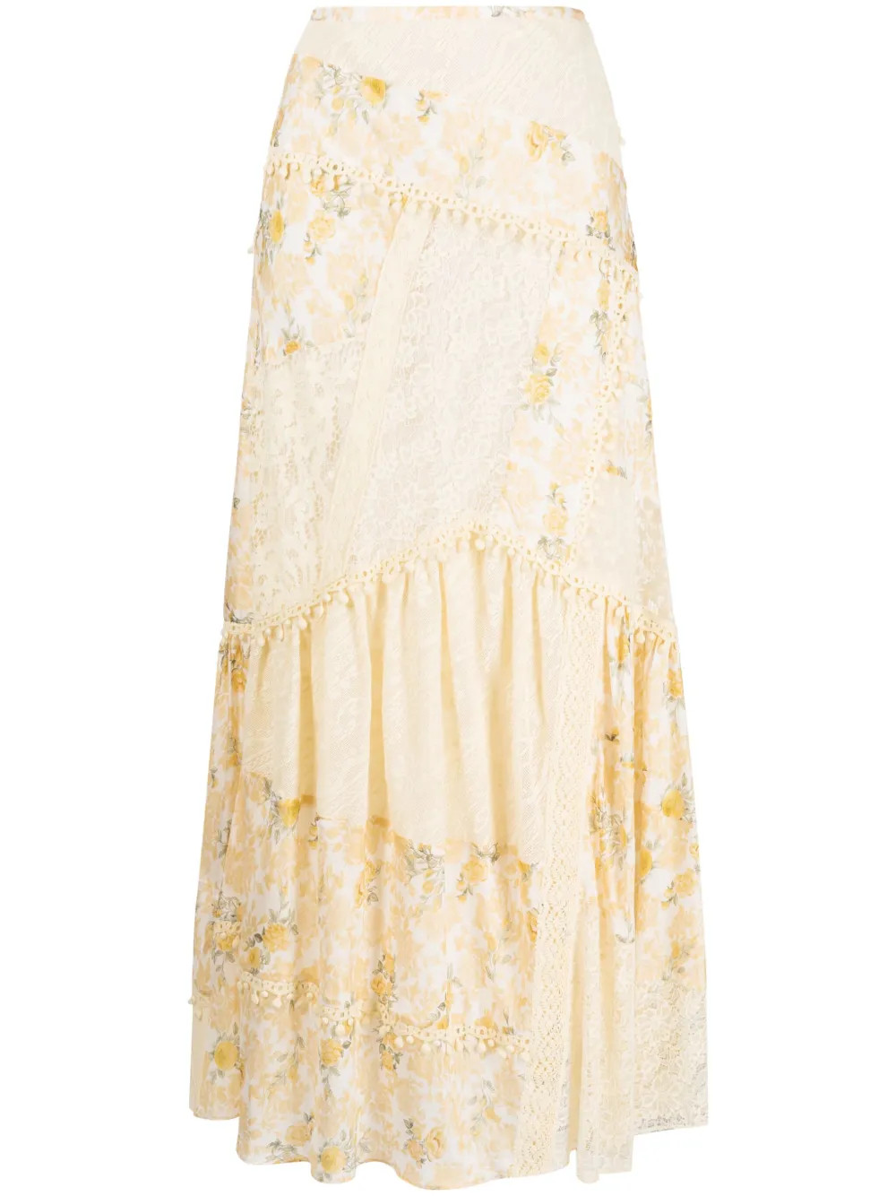 LoveShackFancy Obelia Patchwork Silk Skirt - Farfetch | Farfetch Global