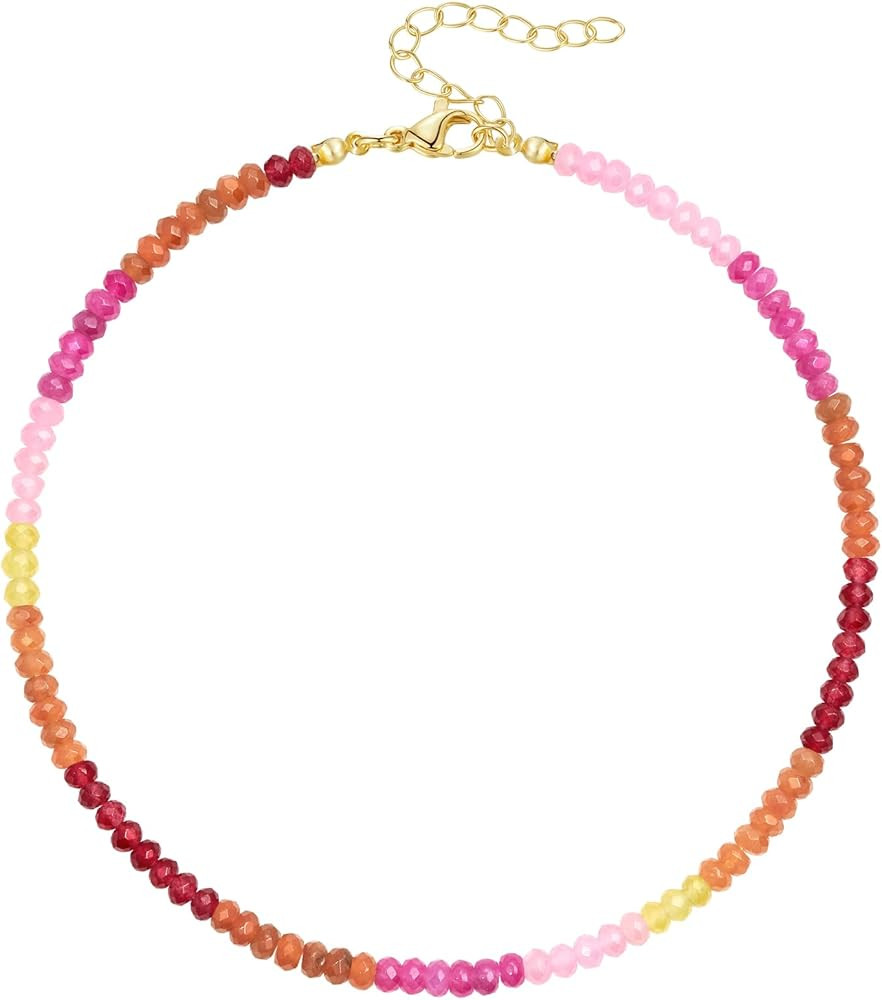 KELORIS PATH Beaded Necklaces for Women, Boho Colorful Natural Stone Bead Choker, Trendy Summer H... | Amazon (US)