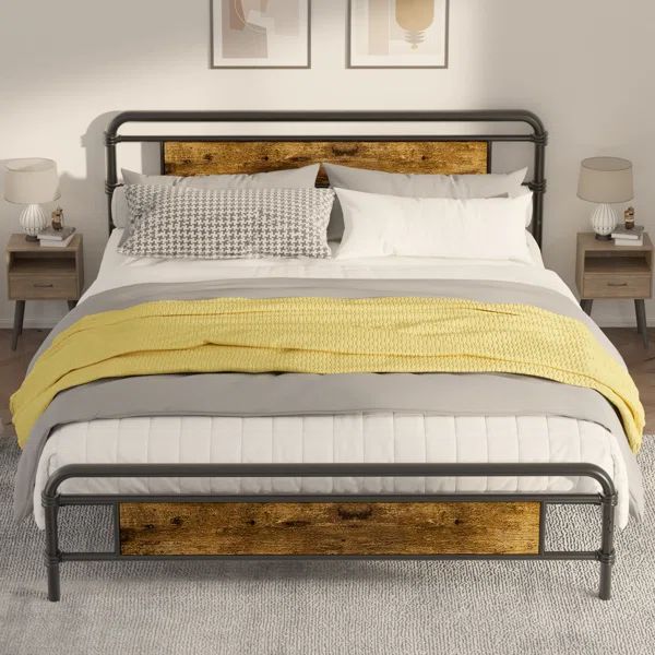 Bed Frame with Headboard, 13 Premium Steel Slat Support, No Box Spring Needed, Noise-Free | Wayfair North America