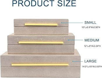 Ivory Shagreen Box Set Of 3 Faux Leather Decorative Boxes, Large Modern Nesting Storage Decorativ... | Amazon (US)