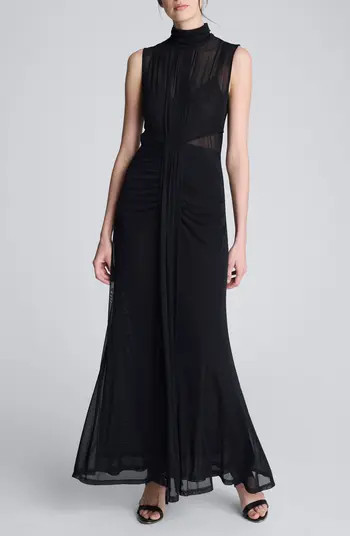 Pleated Illusion Neck Maxi Cocktail Dress | Nordstrom