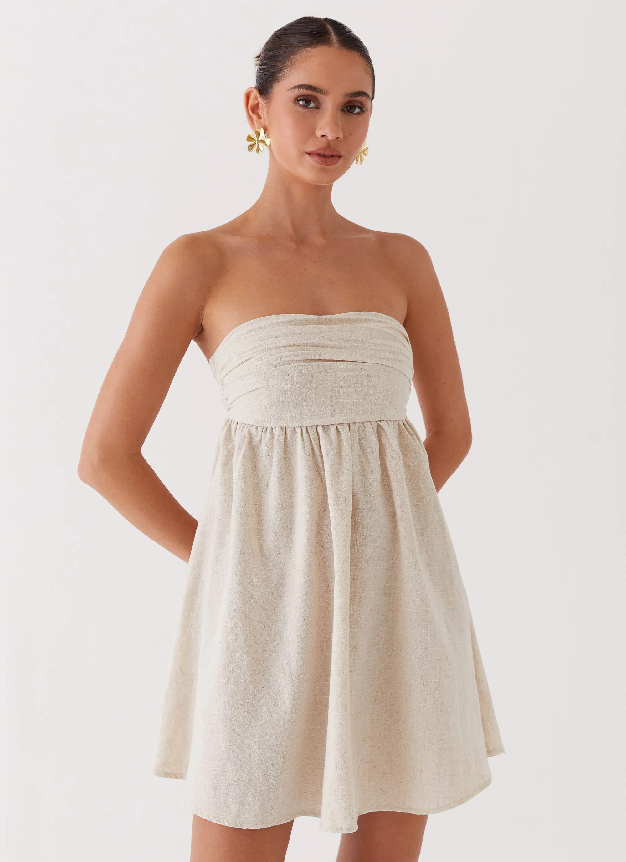 Night Changes Linen Mini Dress - Oatmeal | Peppermayo (Global)