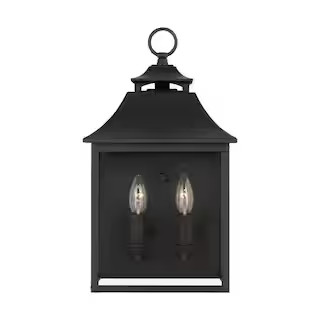Generation Lighting Galena 2-Light Textured Black Outdoor Hardwired Pocket Wall Lantern Sconce wi... | The Home Depot