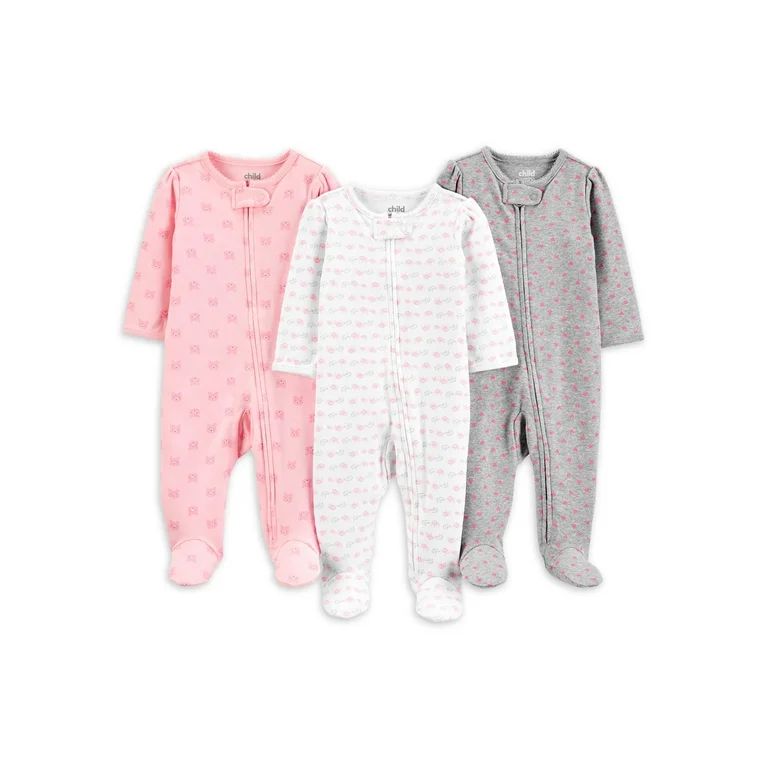 Child of Mine by Carter's Baby Girls Interlock Cotton Sleep 'N Play Pajamas, 3-Pack, Preemie-6/9 ... | Walmart (US)