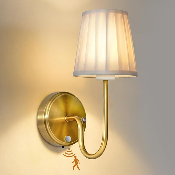 Battery Operated Motion Sensor Wall Sconce, Rechargeable Wireless Gold Wall Lamp with 5200mAh Bat... | Amazon (US)
