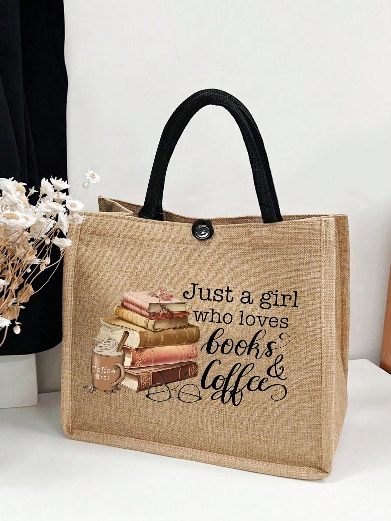 Just A Girl Who Loves Books Letter Linen Tote Bag, Funny Gift Letter Pattern Elements, Sister Gif... | SHEIN