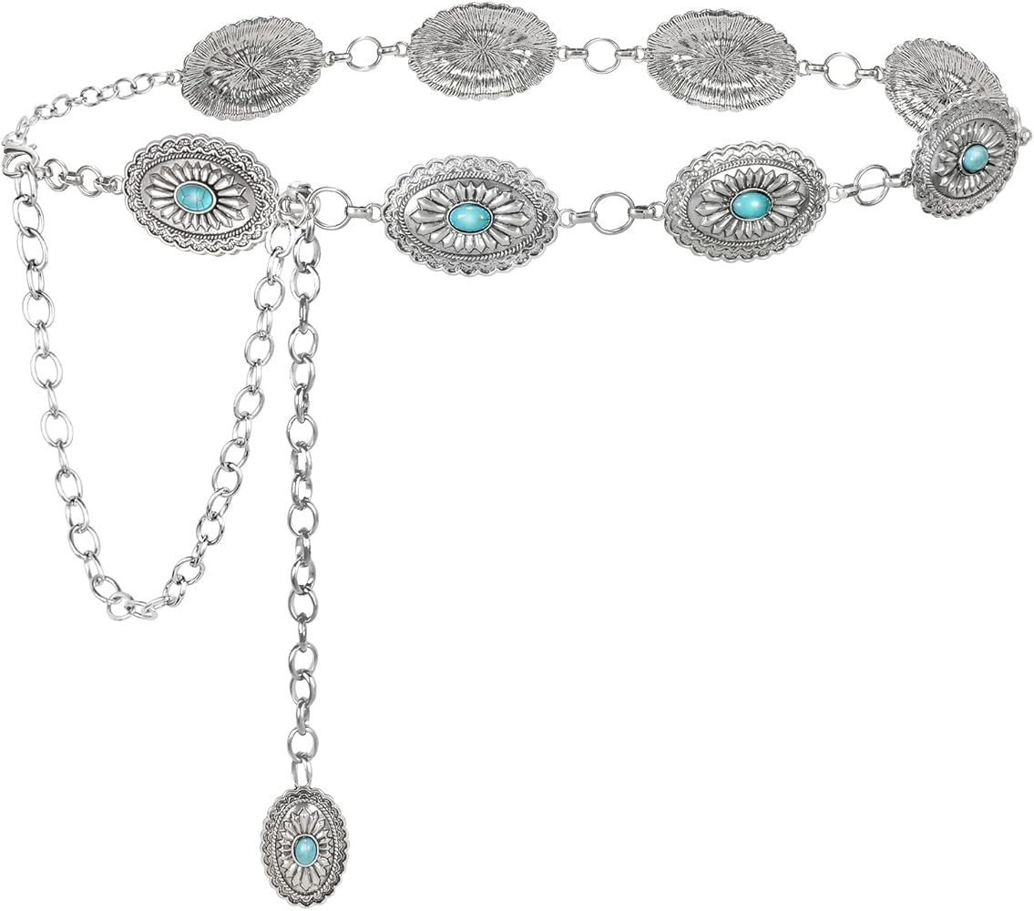 SUOSDEY Western Chain Belt for Women, Cowgirl Concho Country Belt Vintage Metal Adjustable Silver... | Amazon (CA)