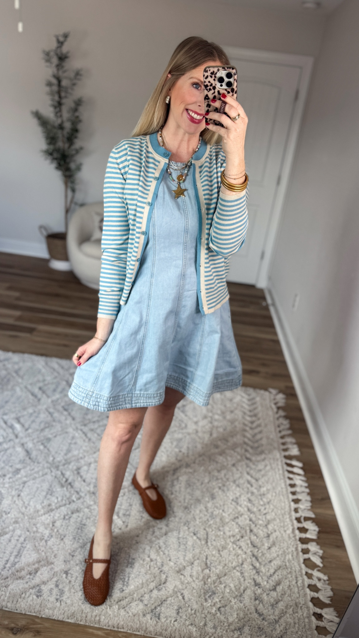 Daily try on, Walmart outfit, Walmart fashion, Walmart try on, denim dress, striped cardigan 

#LTKootd #LTKWorkwear