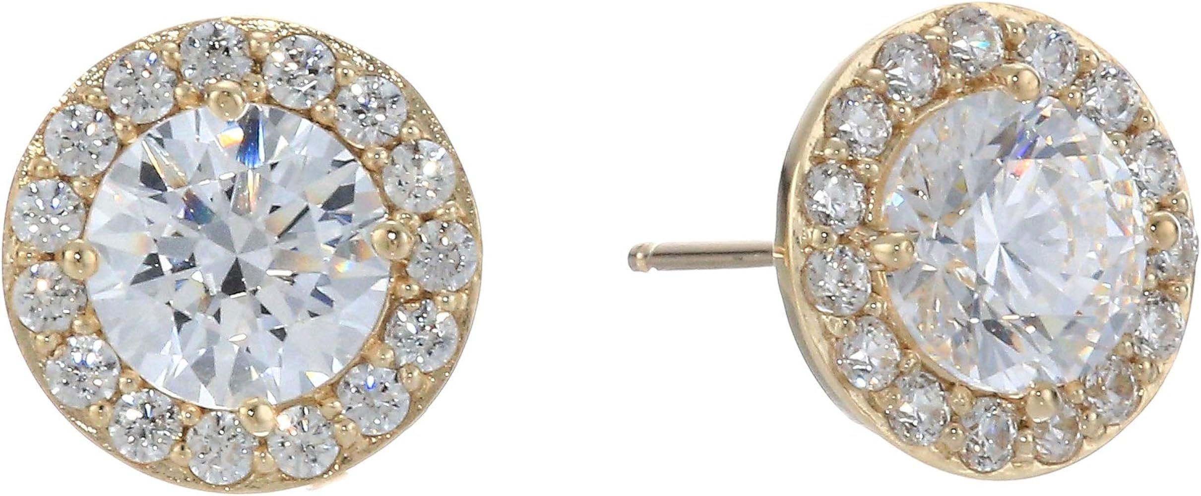 Amazon Collection Women's 10K Gold Swarovski Zirconia Clear Halo Stud Earrings | Amazon (US)
