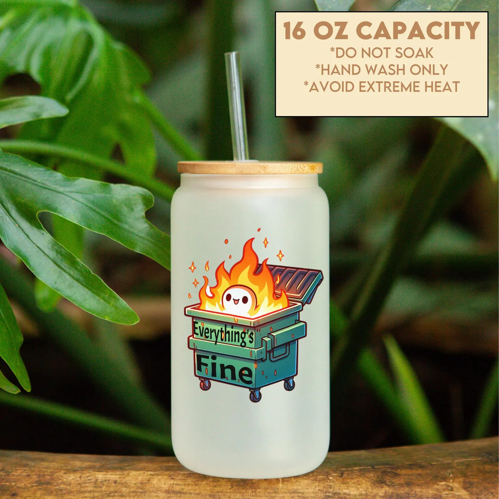 Everything's Fine Funny Dumpster Fire Glass Cup Tumbler, Gift for Son Daughter Coworker Colleague... | Etsy (US)