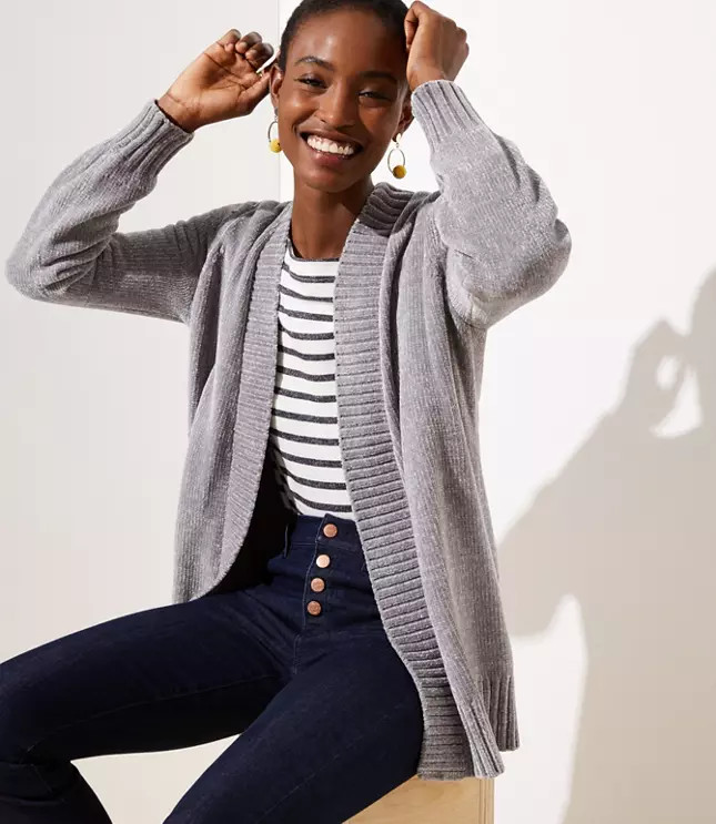 Chenille Blouson Open Cardigan | LOFT | LOFT