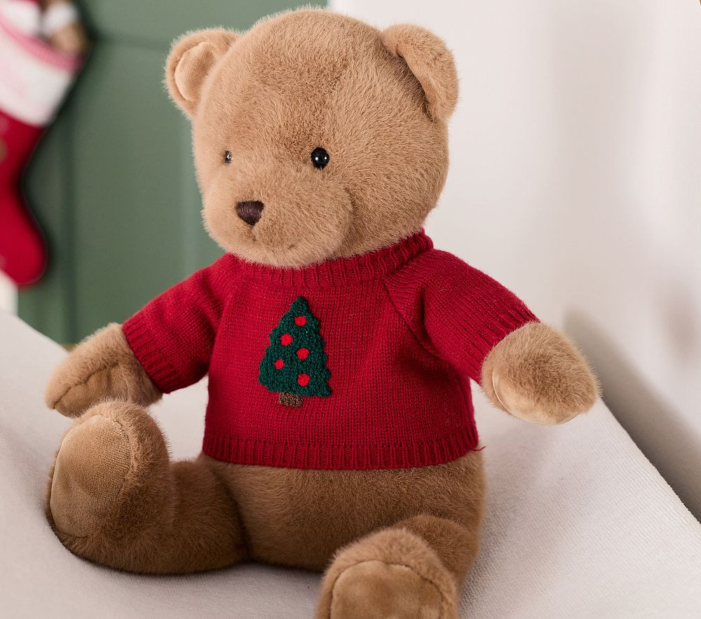 Christmas Toasted Coconut Teddy Bear with Sweater Plush | Pottery Barn Kids