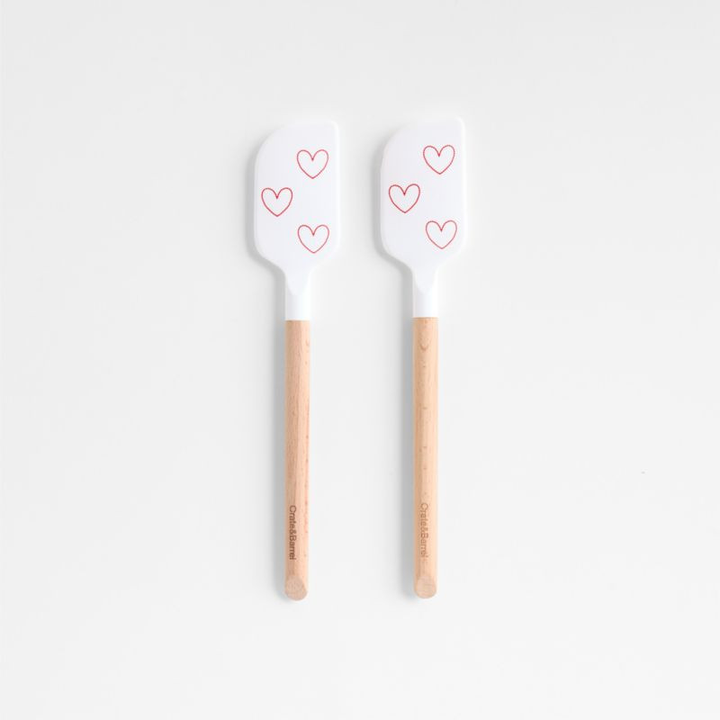 Heart Print White Silicone and Wood Mini Scraper Spatulas, Set of 2 + Reviews | Crate & Barrel | Crate & Barrel
